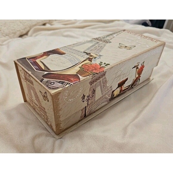 Elegant Storage Box Beige & Silver Paris Eiffel Tower Theme apprx 11.5 x 4.5 x4" - Picture 5 of 9